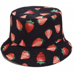 Bucket Hats Unisex Print Double-Side-Wear Reversible Bucket Hat - Strawberry Black - C31996ZYXI6 $25.97