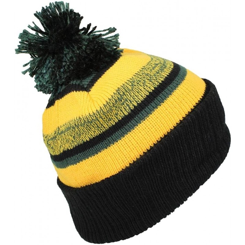 Skullies & Beanies Quality Striped Variegated Cuffed Beanie W/Pom (L/XL) - Black/Dark Green/Gold - CM186RN45XG $9.63