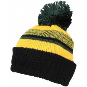 Skullies & Beanies Quality Striped Variegated Cuffed Beanie W/Pom (L/XL) - Black/Dark Green/Gold - CM186RN45XG $9.63