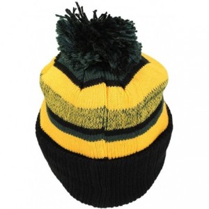 Skullies & Beanies Quality Striped Variegated Cuffed Beanie W/Pom (L/XL) - Black/Dark Green/Gold - CM186RN45XG $9.63