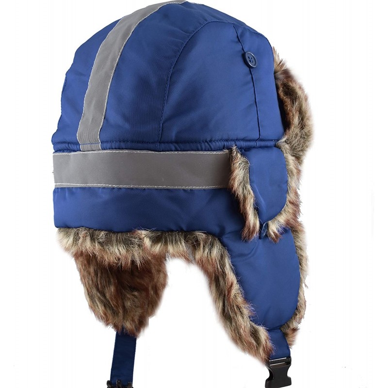 Bomber Hats Safety Reflective Faux Fur Aviator Kids Adult Trapper Hat Snow Ski Trooper Winter Cap - Royal Blue - C118K2ULYK0 ...