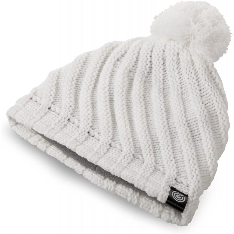 Skullies & Beanies Evony Womens Ribbed Pom Beanie Hat with Warm Fleece Lining - One Size - White - CY187NEDLWT $16.81