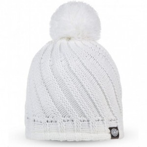 Skullies & Beanies Evony Womens Ribbed Pom Beanie Hat with Warm Fleece Lining - One Size - White - CY187NEDLWT $16.81