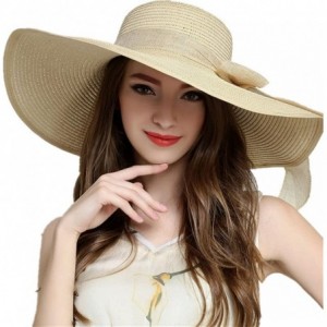 Sun Hats Women's Foldable Bowknot Straw Hat Large Wide Brim Summer Beach Sun Hat - Beige - C712GRTSVPZ $66.20
