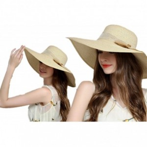 Sun Hats Women's Foldable Bowknot Straw Hat Large Wide Brim Summer Beach Sun Hat - Beige - C712GRTSVPZ $38.09