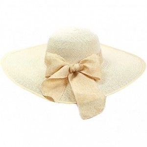 Sun Hats Women's Foldable Bowknot Straw Hat Large Wide Brim Summer Beach Sun Hat - Beige - C712GRTSVPZ $38.09