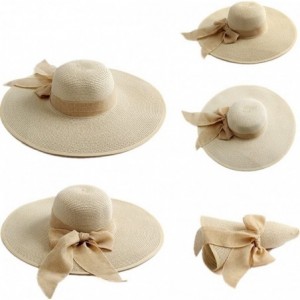 Sun Hats Women's Foldable Bowknot Straw Hat Large Wide Brim Summer Beach Sun Hat - Beige - C712GRTSVPZ $38.09