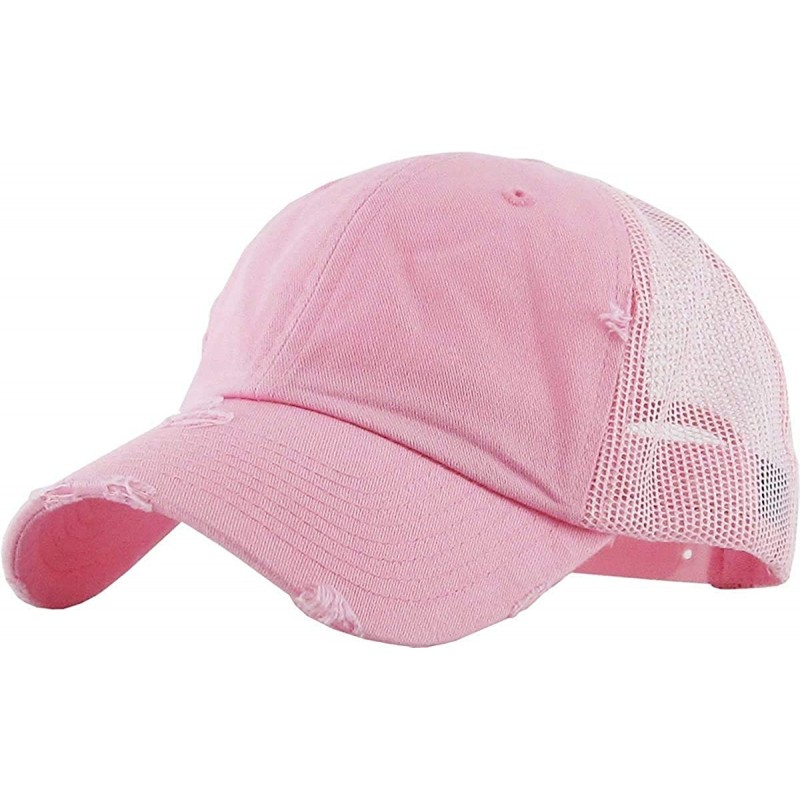 Baseball Caps Women's Adjustable Athletic Trucker Hat Mesh Baseball Cap Dad Hat - Solid Distressed - Light Pink - C3196AGGSD3...