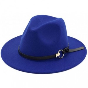 Fedoras Dantiya Men & Women Vintage Wide Brim Felt Fedora Hat Wide Brim Panama Hats with Belt Metal Buckle - Blue - CH18YE2M4...