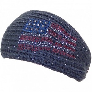Cold Weather Headbands Womens Tight Rib Knit Headband W/Jeweled American Flag Design (One Size) - Gray - CI125EPPUQL $25.76