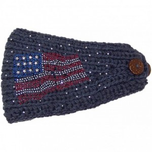 Cold Weather Headbands Womens Tight Rib Knit Headband W/Jeweled American Flag Design (One Size) - Gray - CI125EPPUQL $12.88