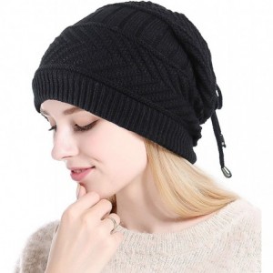 Skullies & Beanies Ponytail Beanie Hat for Women Messy Bun Knitted Hat Fleece Lined Neck Gaiters - Black - C3192ML9RNU $18.70