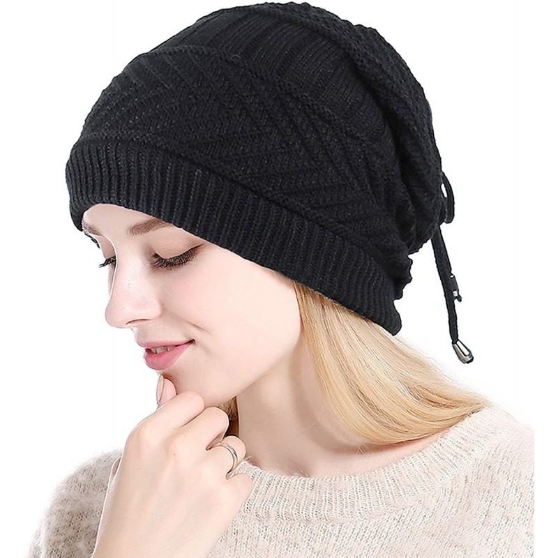 Skullies & Beanies Ponytail Beanie Hat for Women Messy Bun Knitted Hat Fleece Lined Neck Gaiters - Black - C3192ML9RNU $12.30