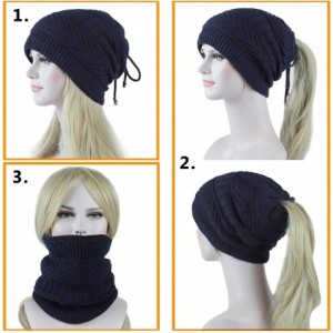 Skullies & Beanies Ponytail Beanie Hat for Women Messy Bun Knitted Hat Fleece Lined Neck Gaiters - Black - C3192ML9RNU $12.30