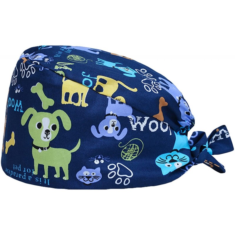 Skullies & Beanies Cute Printed Working Cap Bouffant Turban Cap with Sweatband Adjustable Tie Back Hats for Women/Me - Style ...