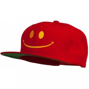 Baseball Caps Big Smile Face Embroidered Flat Bill Cap - Red - CF11P5HKK73 $32.92