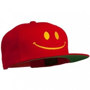Baseball Caps Big Smile Face Embroidered Flat Bill Cap - Red - CF11P5HKK73 $32.92