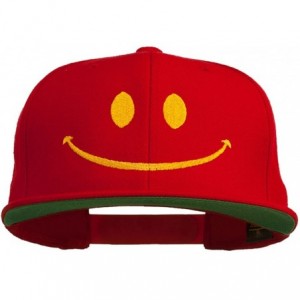 Baseball Caps Big Smile Face Embroidered Flat Bill Cap - Red - CF11P5HKK73 $32.92