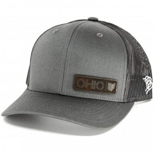 Baseball Caps 'Midnight Ohio Native' Black Leather Patch Hat Curved Trucker - Charcoal/Black - CR18IGQDZNK $67.23
