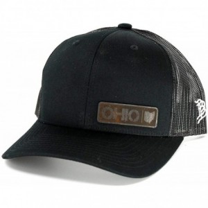 Baseball Caps 'Midnight Ohio Native' Black Leather Patch Hat Curved Trucker - Charcoal/Black - CR18IGQDZNK $27.63