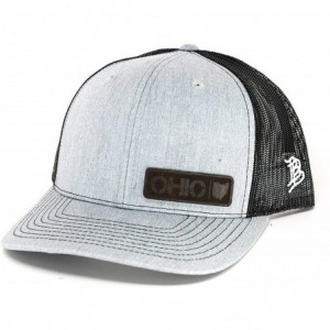 Baseball Caps 'Midnight Ohio Native' Black Leather Patch Hat Curved Trucker - Charcoal/Black - CR18IGQDZNK $81.04