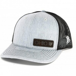 Baseball Caps 'Midnight Ohio Native' Black Leather Patch Hat Curved Trucker - Charcoal/Black - CR18IGQDZNK $27.63