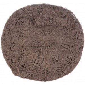 Berets Winter Chic Warm Double Layer Leafy Cutout Crochet Chunky Knit Slouchy Beret Beanie Hat Solid - CH18X4M4D5H $18.16