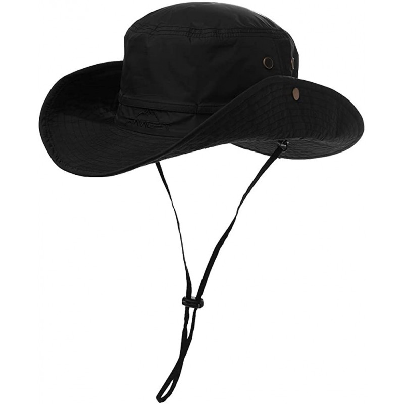 Sun Hats FANCET Fishing Sun Hat Wide Brim for Men Women Nylon Foldable Packable - 00702_black - CT18RUHLYCW $13.70