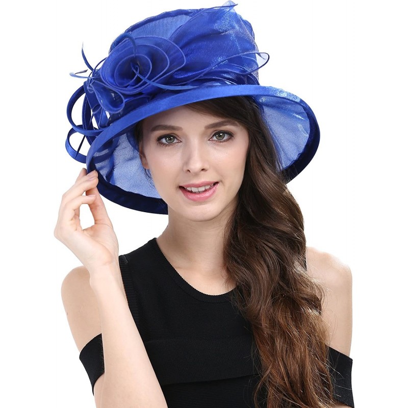 Sun Hats Women Kentucky Derby Horse Race Fascinator Church Fancy Party Top Hat S043 - Blue - C317YU3TSDX $23.40