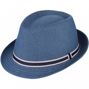 Fedoras Western Cowboy Cowgirl Sun Hat Jazz Cap with Headband - Blue - C118E9SGLC9 $10.68