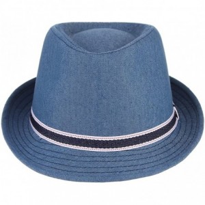 Fedoras Western Cowboy Cowgirl Sun Hat Jazz Cap with Headband - Blue - C118E9SGLC9 $10.68