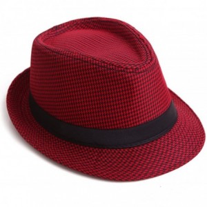 Fedoras Pinstripe Houndstooth Stingy Short Brim Fedora Gangster Cuban Style Hat Cap - Red Houndstooth - CQ11KYMZP29 $13.93