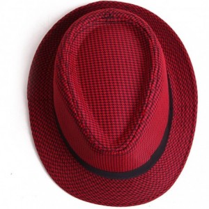 Fedoras Pinstripe Houndstooth Stingy Short Brim Fedora Gangster Cuban Style Hat Cap - Red Houndstooth - CQ11KYMZP29 $13.93
