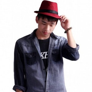 Fedoras Pinstripe Houndstooth Stingy Short Brim Fedora Gangster Cuban Style Hat Cap - Red Houndstooth - CQ11KYMZP29 $13.93