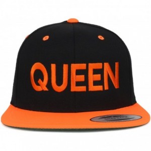 Baseball Caps Queen Embroidered Flat Bill 2-Tone Ball Cap - Black Orange - CI18D5H4T3S $21.43