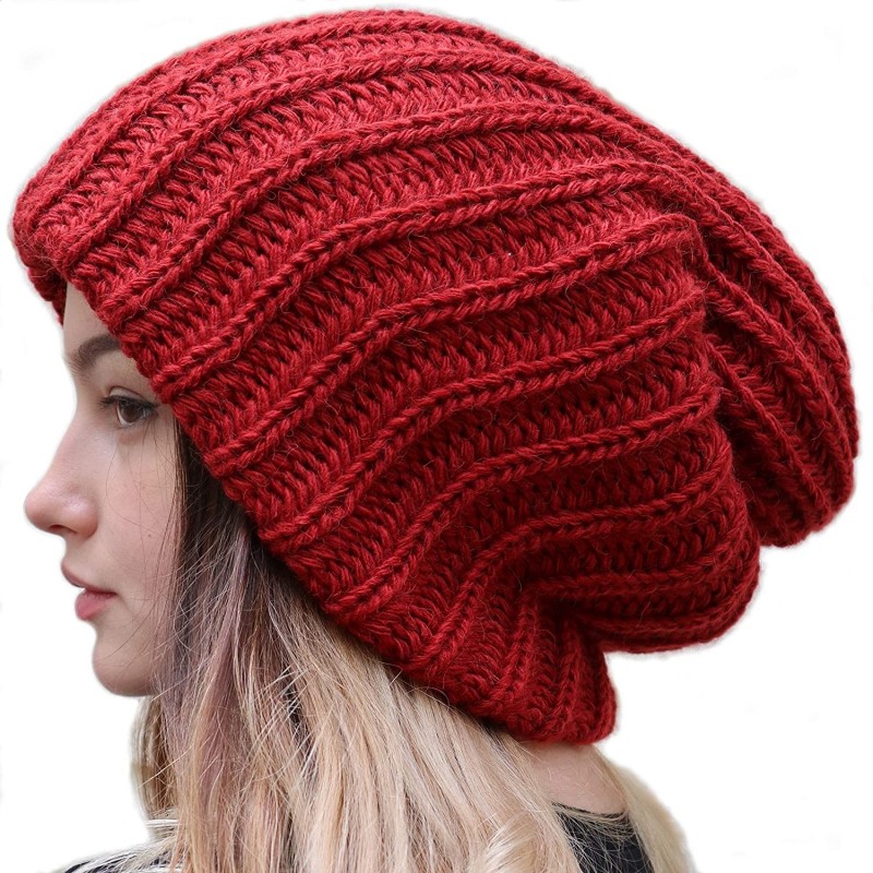Skullies & Beanies Slouchy Beanie Oversized Warm Winter Dreadlock Hat for Women Knit Beanie for Men - Terracotta - CY18ZH5CO5...