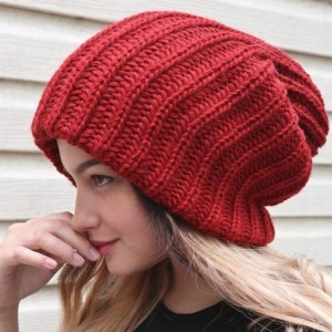 Skullies & Beanies Slouchy Beanie Oversized Warm Winter Dreadlock Hat for Women Knit Beanie for Men - Terracotta - CY18ZH5CO5...