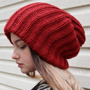 Skullies & Beanies Slouchy Beanie Oversized Warm Winter Dreadlock Hat for Women Knit Beanie for Men - Terracotta - CY18ZH5CO5...