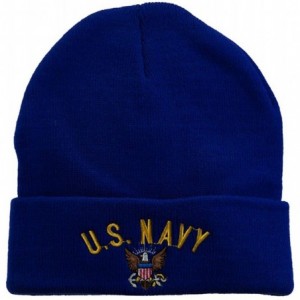 Skullies & Beanies US Navy Logo Embroidered Long Beanie - Royal - CN11USNFZZV $41.97