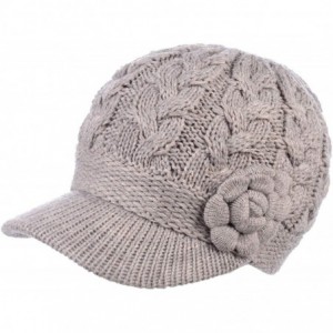Skullies & Beanies Womens Winter Visor Cap Beanie Hat Wool Blend Lined Crochet Decoration - Beige Flower - C512O35C2HN $13.79
