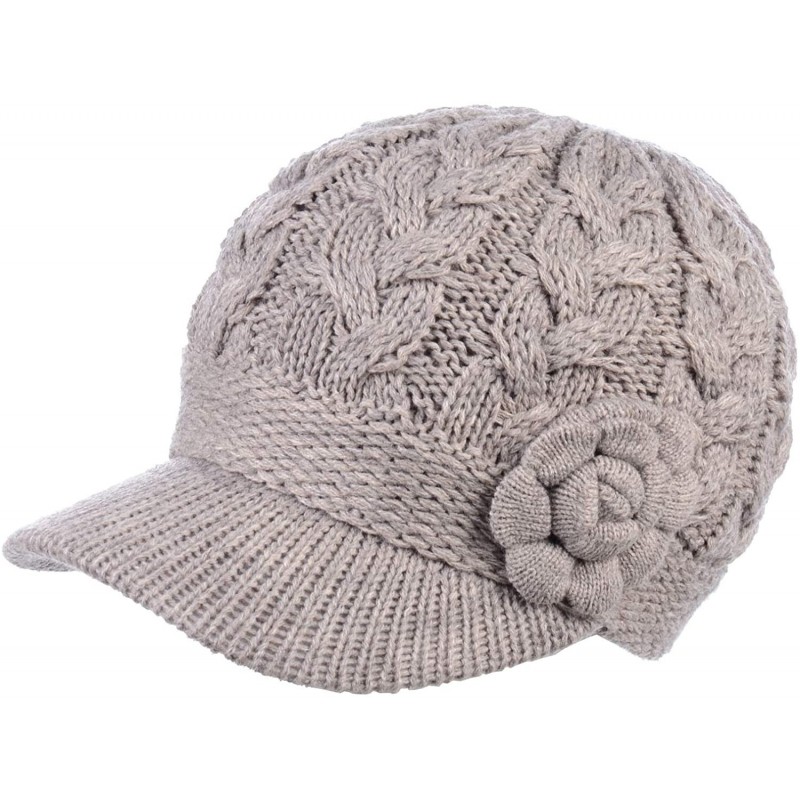 Skullies & Beanies Womens Winter Visor Cap Beanie Hat Wool Blend Lined Crochet Decoration - Beige Flower - C512O35C2HN $13.79