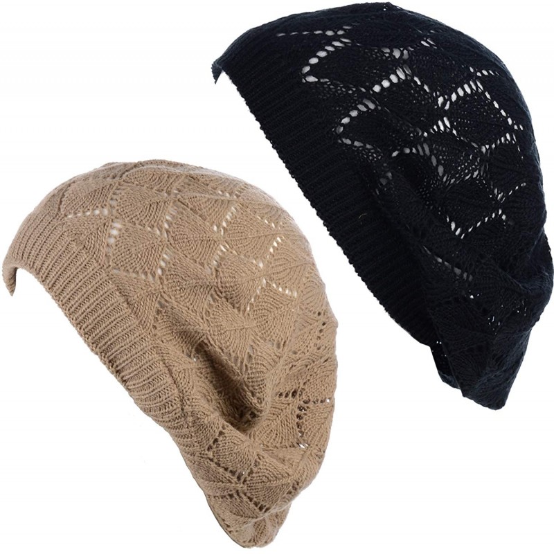 Berets Womens Lightweight Cut Out Knit Beanie Beret Cap Crochet Hat - Many Styles - 2681bkdkbge - C61954LT2KK $12.16