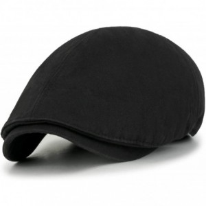 Newsboy Caps Washed Cotton Flat Cap Cabbie Hat Gatsby Ivy Irish Hunting Newsboy Stretch Big Hat - Black - C4119BSJWIZ $22.38