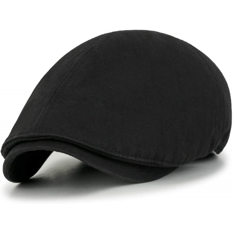 Newsboy Caps Washed Cotton Flat Cap Cabbie Hat Gatsby Ivy Irish Hunting Newsboy Stretch Big Hat - Black - C4119BSJWIZ $22.38