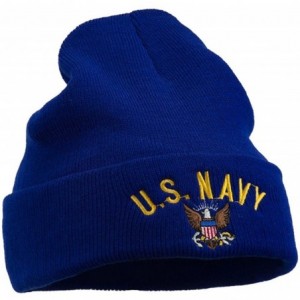 Skullies & Beanies US Navy Logo Embroidered Long Beanie - Royal - CN11USNFZZV $20.98