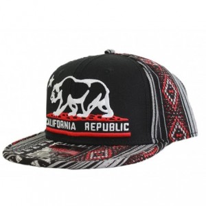 Baseball Caps California Republic Embroidered Bear Flag Flat Bill Snapback Hat - Aztec Tribal Pattern - CP126OL3UST $40.91