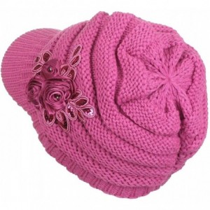 Skullies & Beanies Women's Knit Newsboy Hat with Satin Flower - Fuchsia - CQ120240OAF $12.58