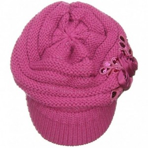 Skullies & Beanies Women's Knit Newsboy Hat with Satin Flower - Fuchsia - CQ120240OAF $12.58
