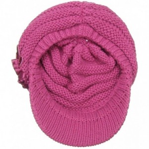 Skullies & Beanies Women's Knit Newsboy Hat with Satin Flower - Fuchsia - CQ120240OAF $12.58