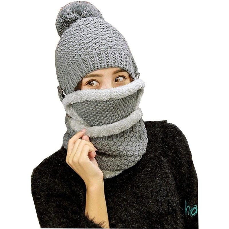 Cold Weather Headbands Women's Winter Knit Hat Crochet Ski Cap Pom Pom Ears Cold-proof Hat - 002-grey - CS187CMTUZG $27.86